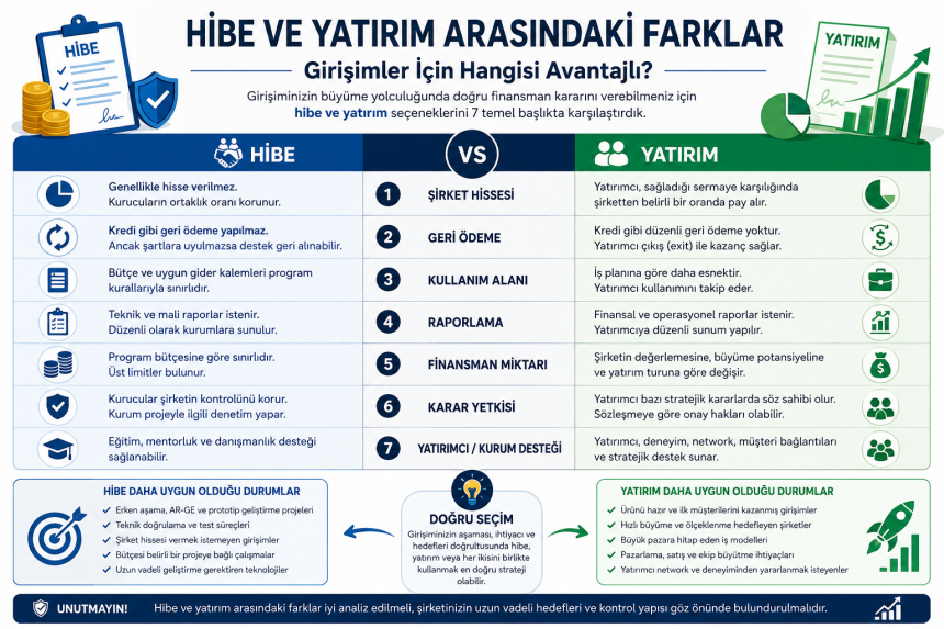 Hibe ve yatırım arasındaki farklar ve girişimler için finansman karşılaştırması