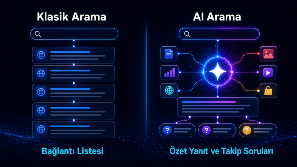 Klasik arama ve AI arama karşılaştırması