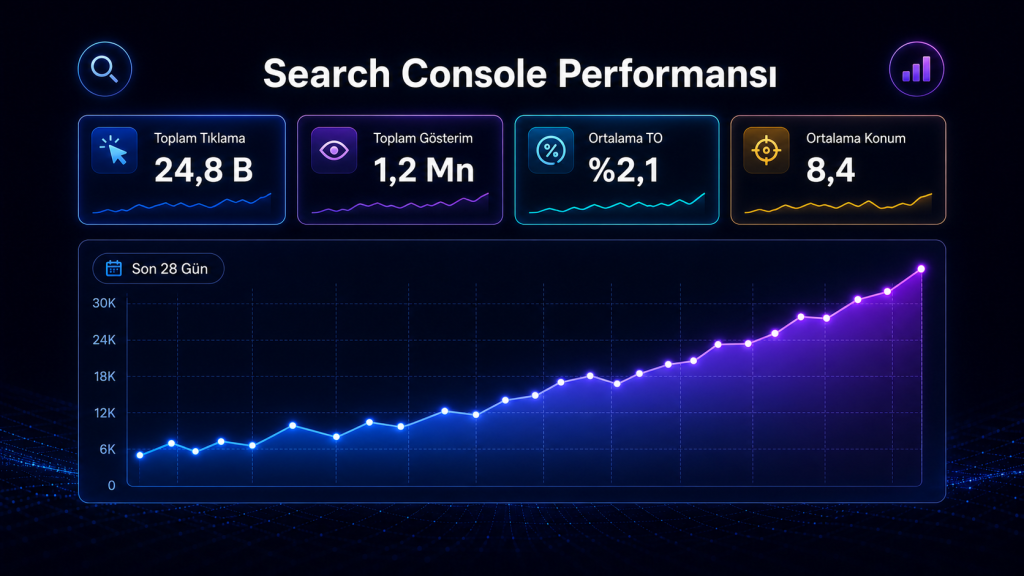 Search Console performans raporu ve organik trafik grafiği