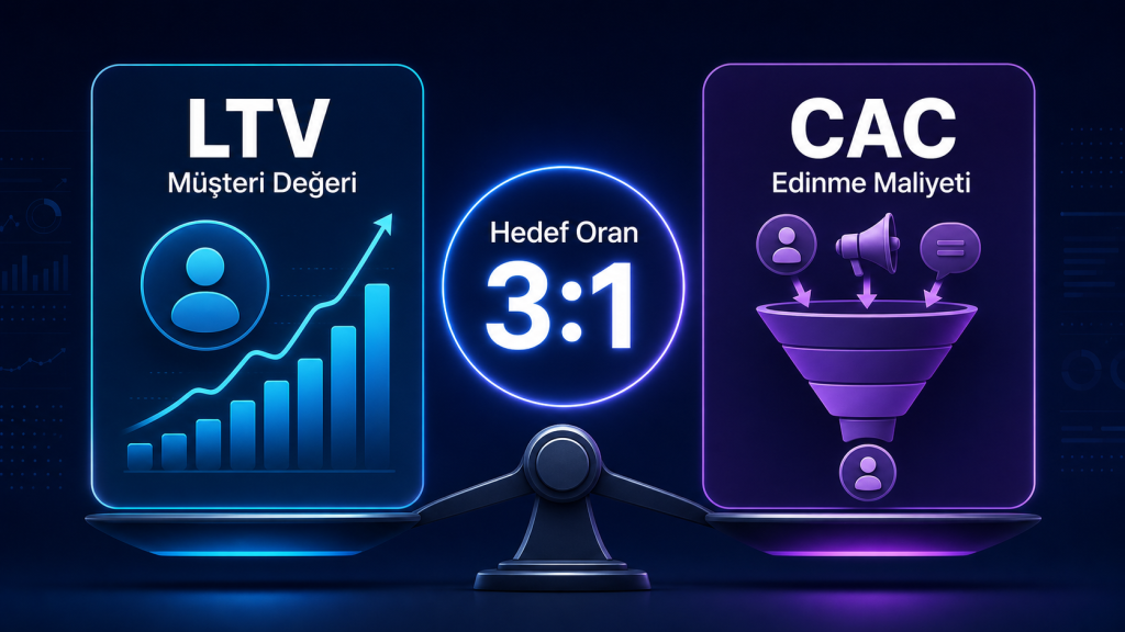 LTV ve CAC oranı karşılaştırması, hedef oran 3’e 1